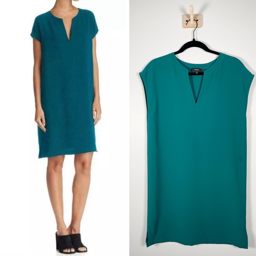 Theory Urban Crepe Shift Dress in Deep Pine